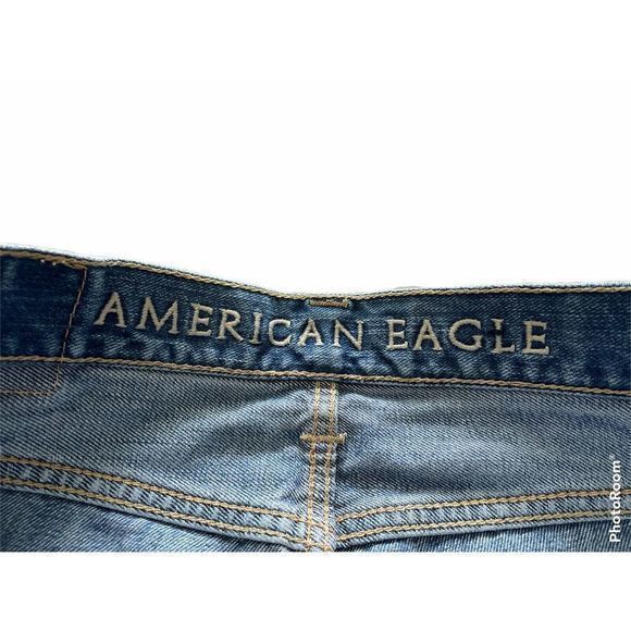 American Eagle Jeans Mens 28x28 Blue Low Rise Boot Cut Distressed Button Fly - Picture 4 of 7